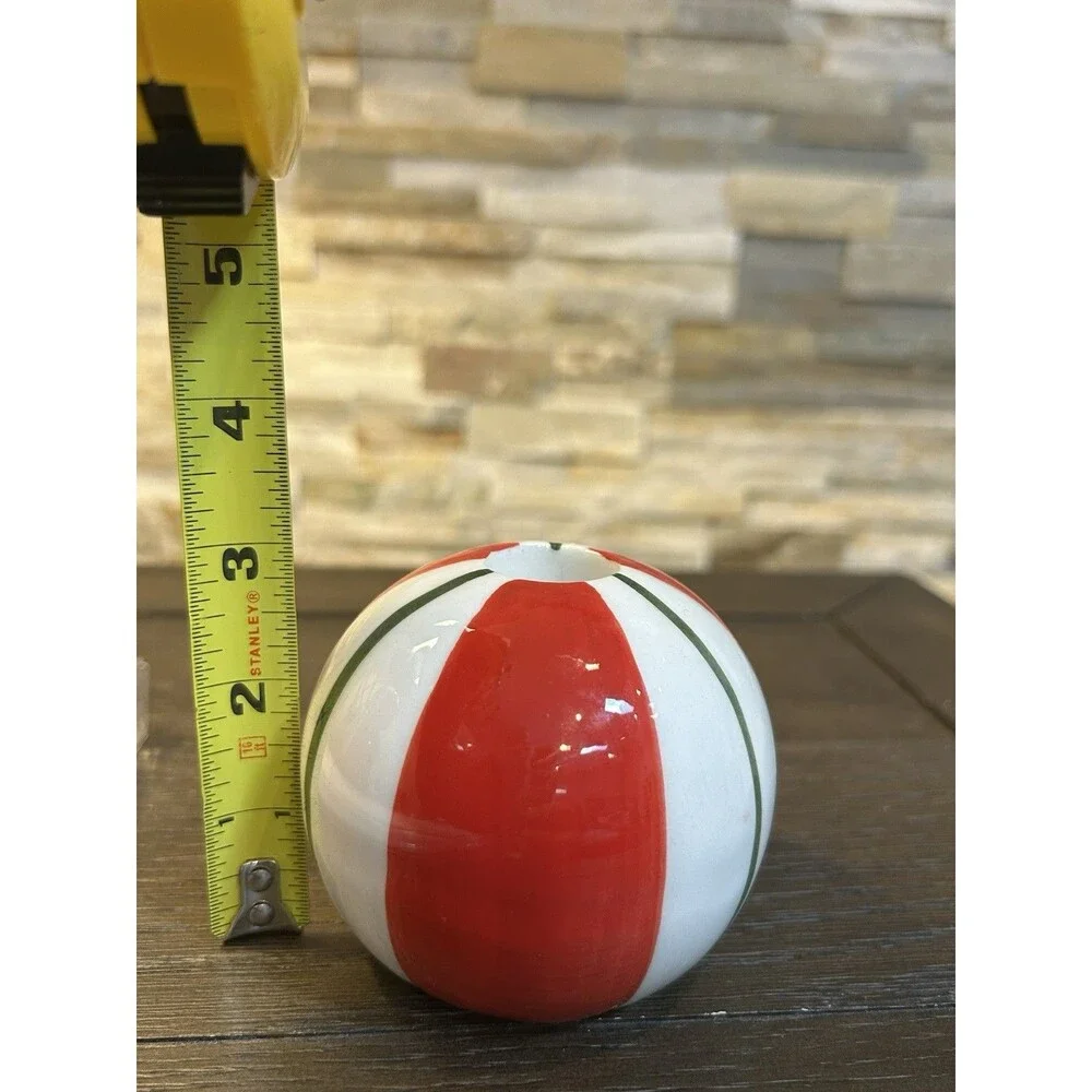 Ashland Ceramic Striped Christmas Taper Candle Holders Red White Green Bundle